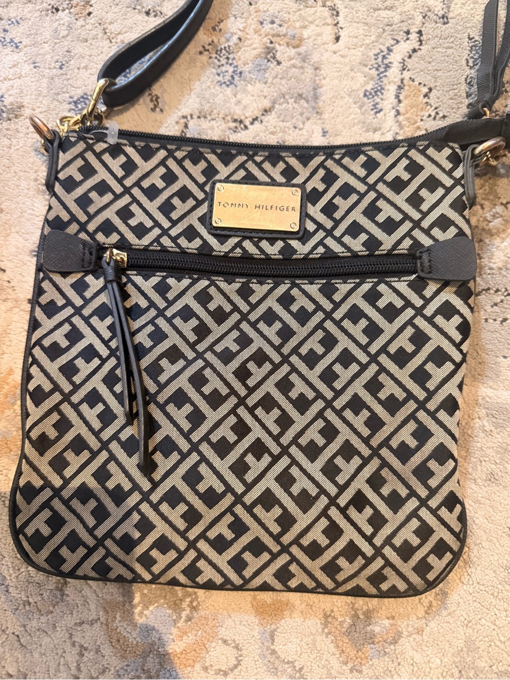 Tommy Hilfiger Black & Grey Monogram Crossbody